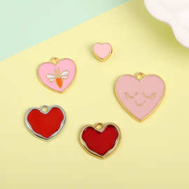 韩版爱心滴油小吊坠简约桃心合金饰品配件diy钥匙扣手链项链材料