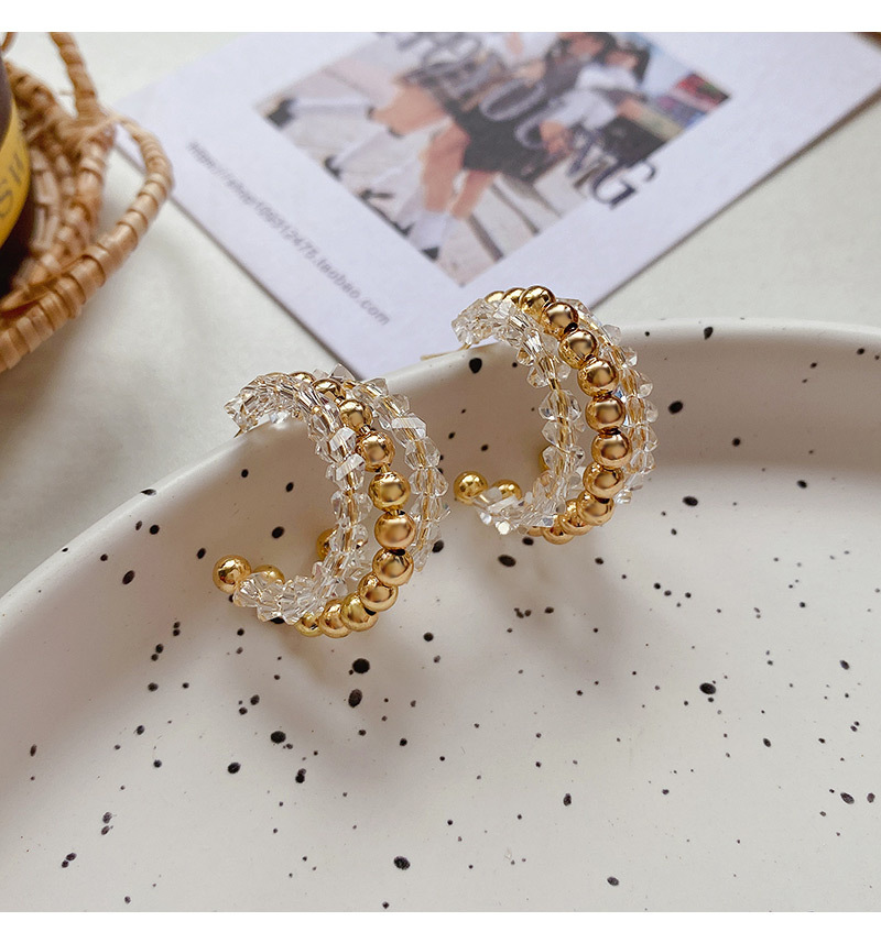 1 Pair Quantity Daily Occasion Artificial Crystal, Copper Material C Shape Pattern 1 Pair Sweet Simple Style C Shape Beaded Plating Artificial Crystal Copper Ear Studs