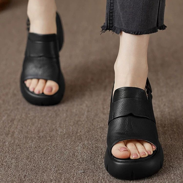 Sandalias Romanas de Tacón Ancho y Plataforma de PU para Mujer