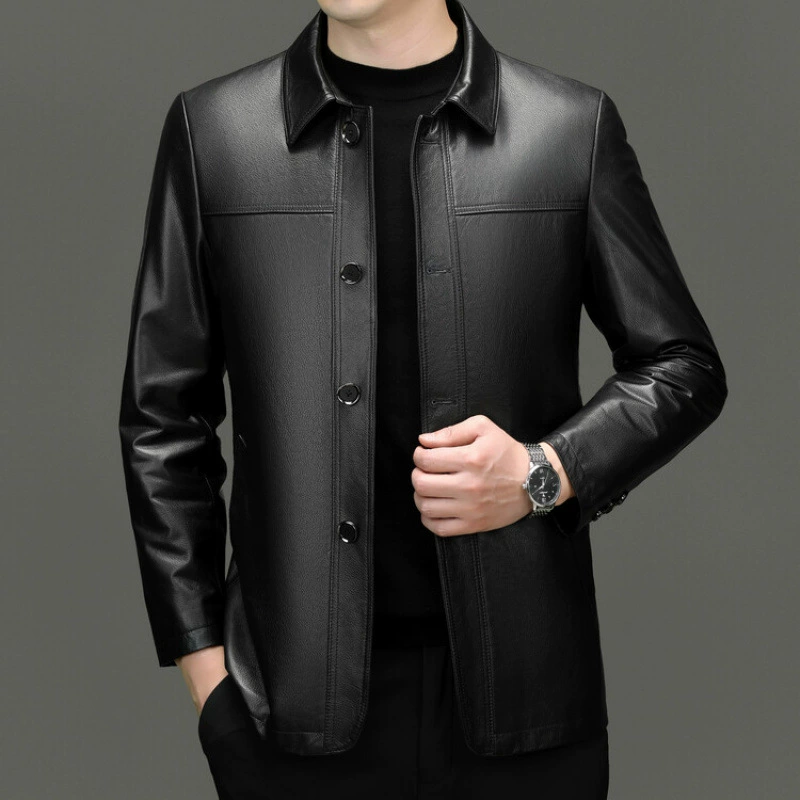 Leather autumn jacket, genuine leather, for middle age