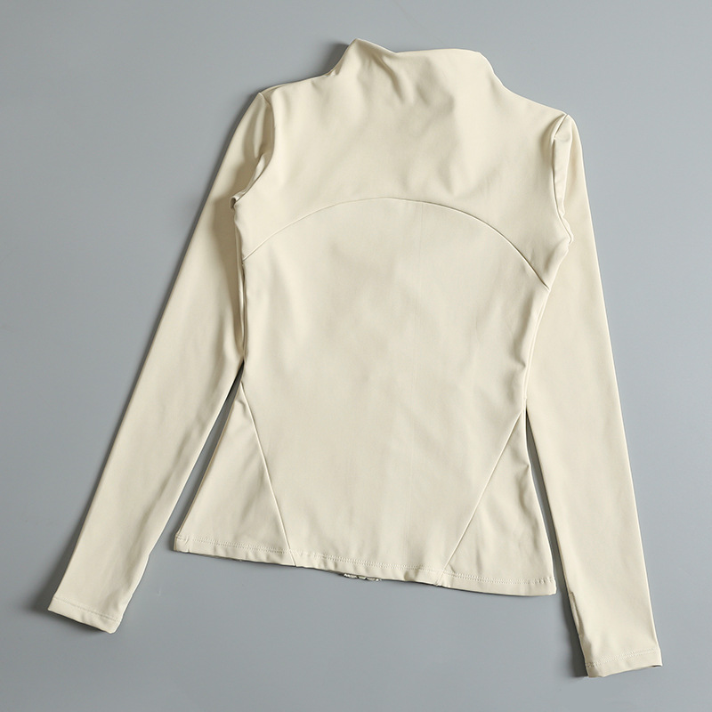 Slim fit sportvest voor dames, lente/herfst, lange mouwen, ritssluiting, opstaande kraag, ademend, geschikt voor fitness, hardlopen en bescherming tegen de zon._voghion.com
