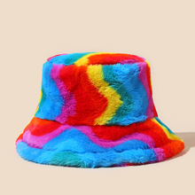彩虹色毛絨漁夫帽秋冬季保暖新款外貿帽子跨境條紋仿兔毛出口盆帽