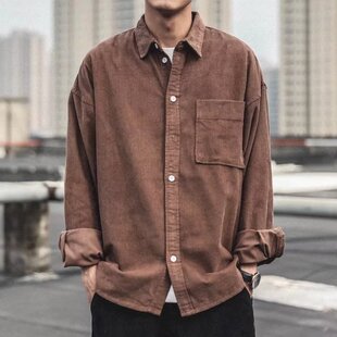 vintage American retro corduroy shirt men's long sleeve Japanese fashion brand ins ruoshuai workwear shirt coat