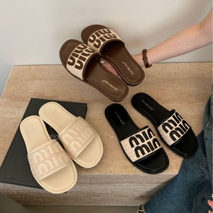 2024 New Style Fashionable Roman Summer One-letter Flat Beach Holiday Half Slippers for Lazy Women's Sandals and Slippers