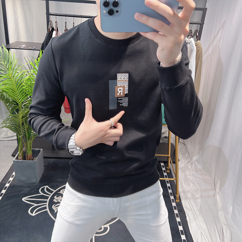 Felpa con cappuccio da uomo tendenza minimalista stampata puover ong cucita primavera e autunno versatile casual top sim fit moda_voghion.com