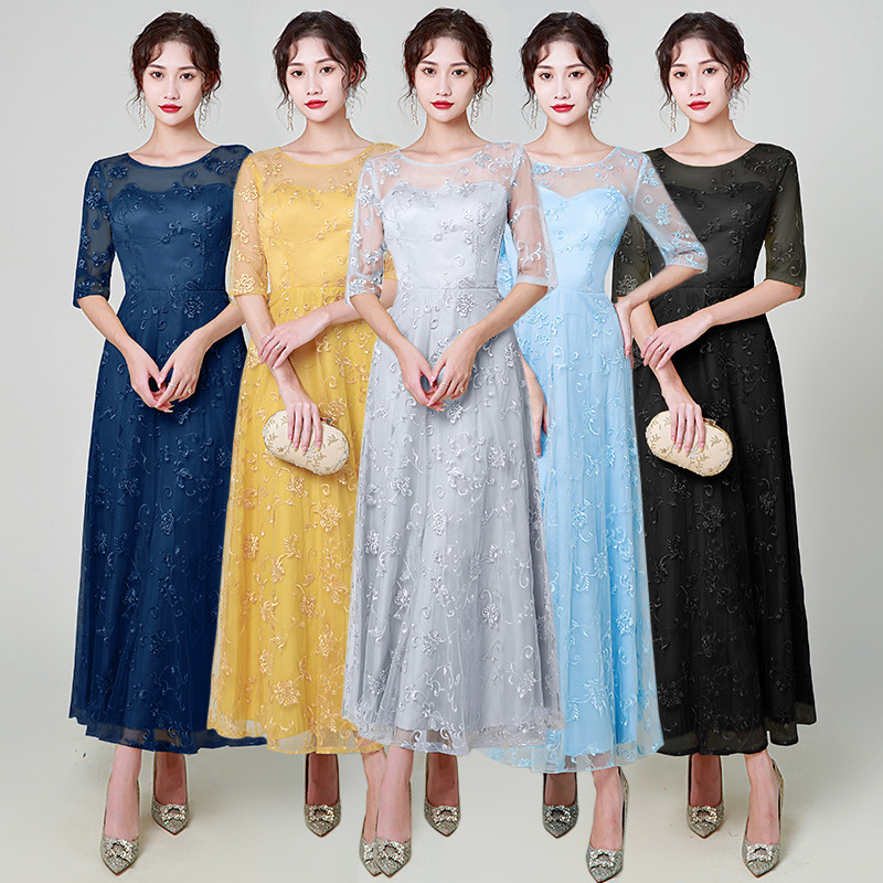 Evening Dress for Women, Banquet 2026 New Spring Shopee Long Yellow Lace Elegant Wedding Bridesmaid Dress