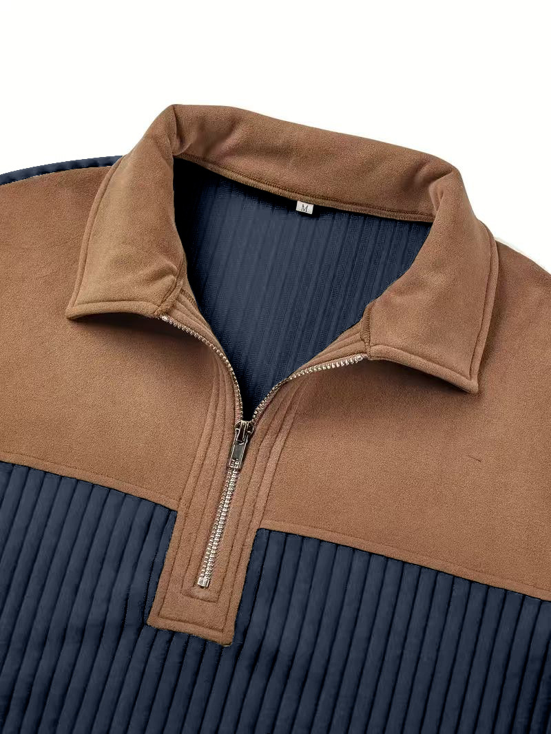 Knitted Hoodie With Collar Splicing And Embroidery For Men_voghion.com