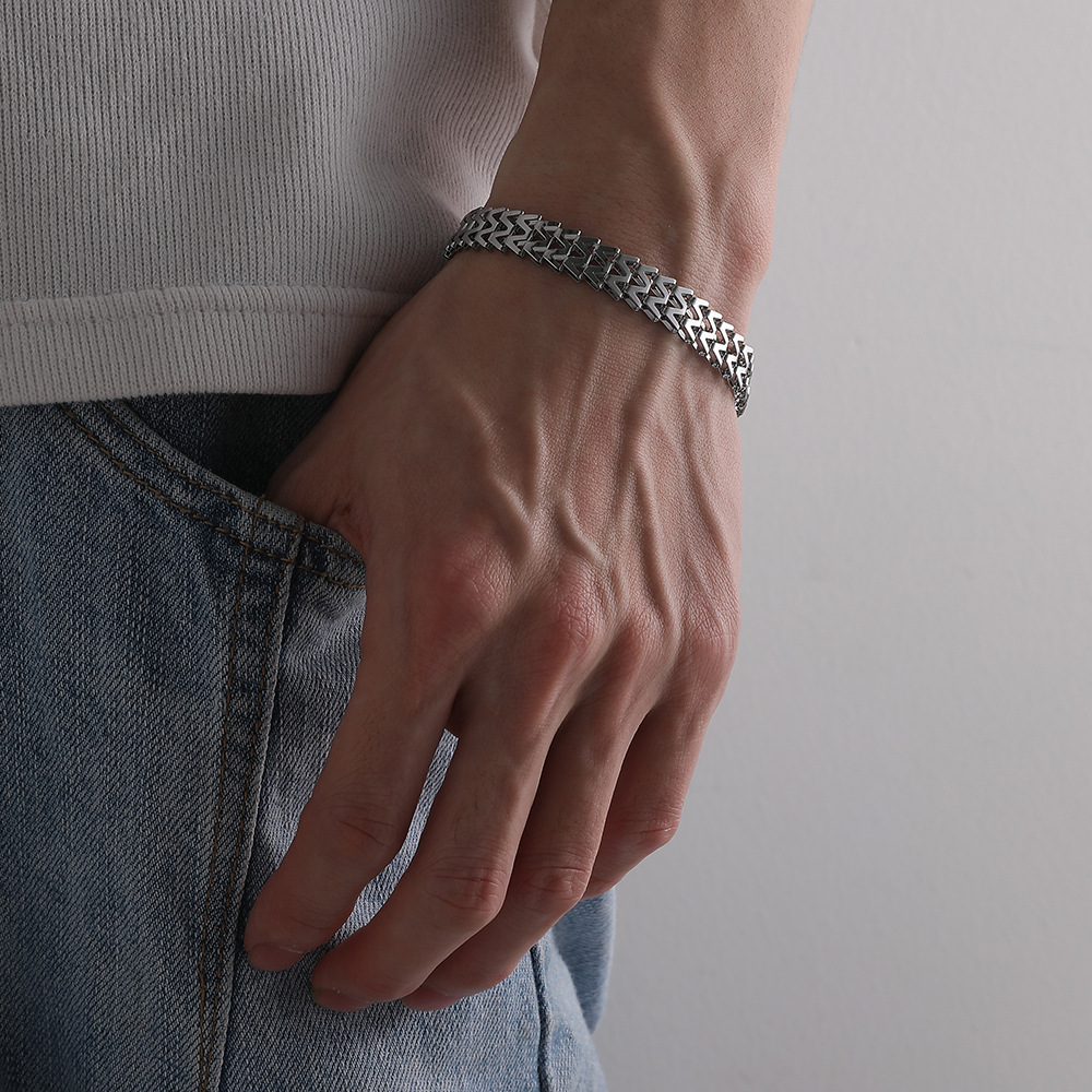 European and American Cross-border New Men's Simple Double V-shaped Side-by-side Stitching Bracelet Watch Chain All-match Trendy Fashion Bracelet