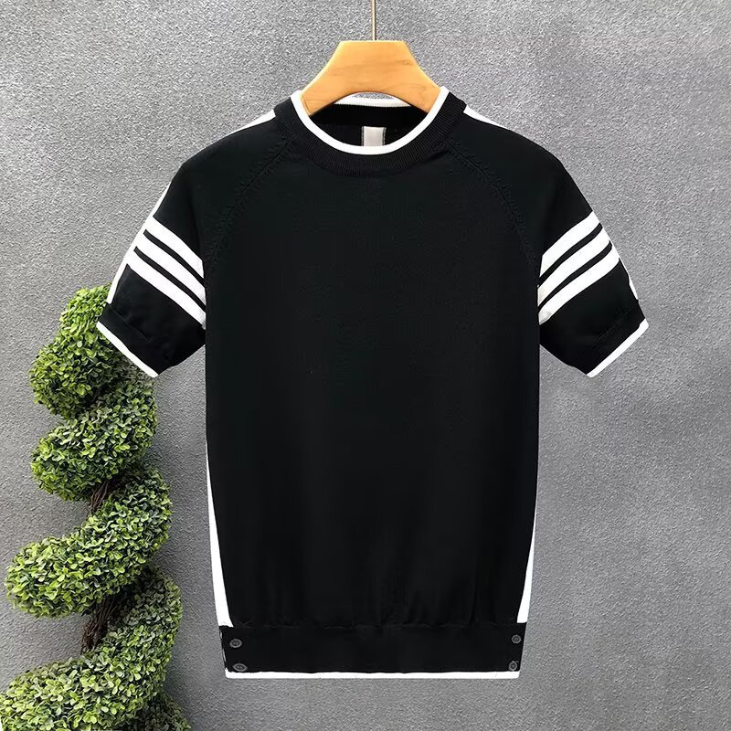 Polo camiseta de punto camiseta de manga corta hombre tres barras TB rayas tricolores aberturas camiseta vieja fábrica de viento de dinero transfronterizo mayorista