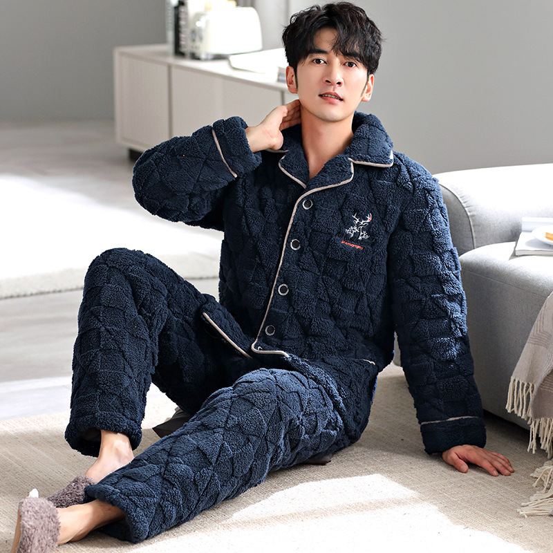 Pijamas para hombres otoño y invierno 2024 nuevo vello grueso chaqueta de algodón de mediana edad papá grande conjunto de ropa de hogar