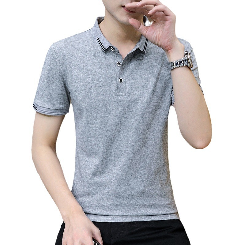 2025 Summer Polo Shirt T-Shirt Men's Short-sleeved Slim-fit Half-sleeve Korean Style Trendy Turndown Shirt Men's Pure Cotton T-shirt