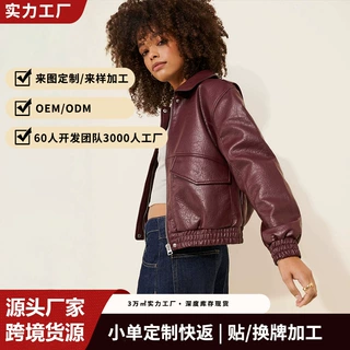欧美风轻奢复古PU皮夹克女高级感翻领百搭休闲飞行员夹克短款外套