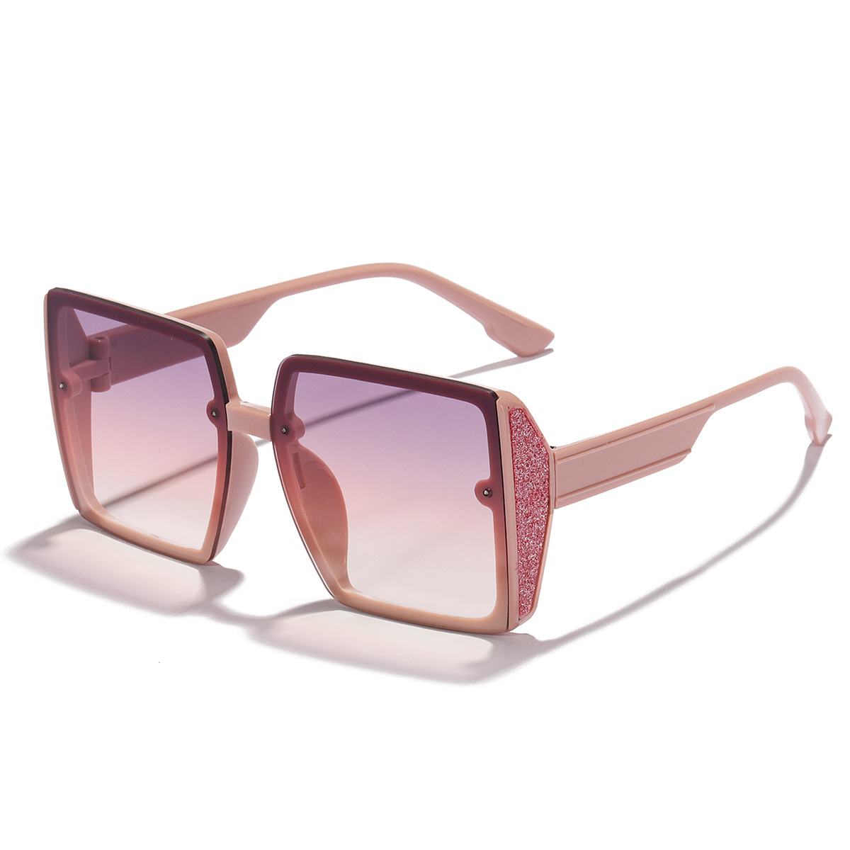 Retro de alto grado textura borde grueso brillo lado sin marco cuadrado negro gafas de sol de las mujeres cara grande adelgazamiento gafas de sol