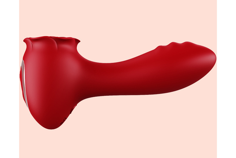 Rechargeable 10-Frequency Rose Vibrator with Bead Rotation, 3-in-1 Anal Plug & Prostate Massager, Red Silicone — detail image 14
