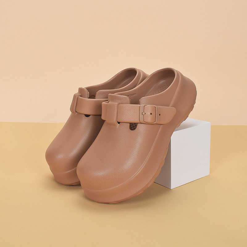 Thick-Soled Birkenstock Shoes for Women in Summer, Non-Slip, Wear-Resistant, Toe-Cap Half-Slippers, Eva New Buckle Anti-Odor Camping Style Slippers for Outer Wear