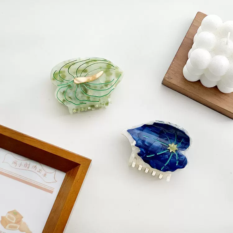 逸意饰品原创设计龟背竹醋酸抓夹韩版ins小众卡通植物发夹发饰