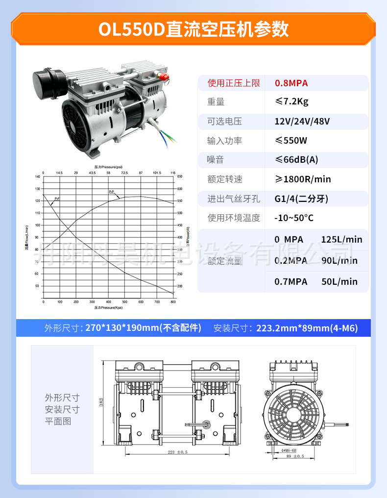 Danhao Vehicle-Mounted Dc Oil-Free Air Compressor Piston Booster Compressor Silent Maintenance-Free 12V24V48V