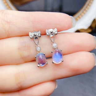 New natural moonstone earrings S925 silver inlaid main stone 6*8mm Joker net red explosions women's jewelry wholesale