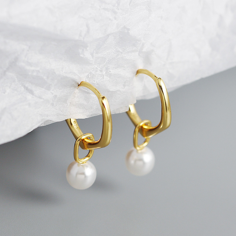 Women'S Gender 1 Pair 925 Sterling Silver Artificial Pearls Geometric Earrings