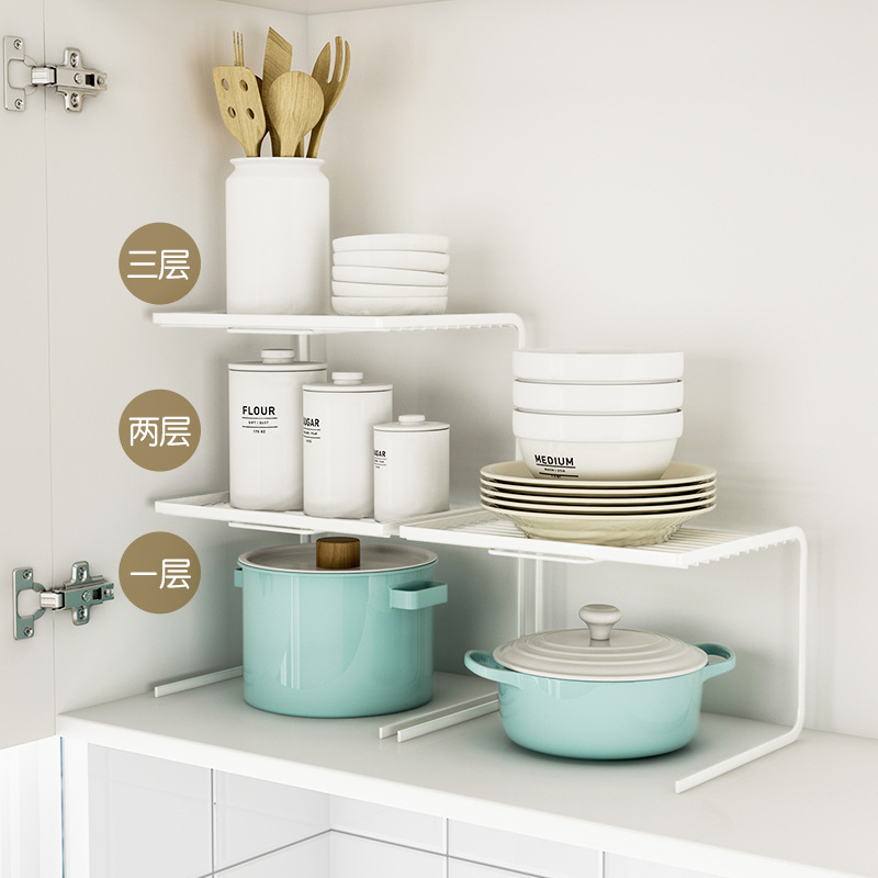 Kitchen cabinet storage tiered shelf tiered cabinet built-in shelf countertop refrigerator inner partition place pot rack