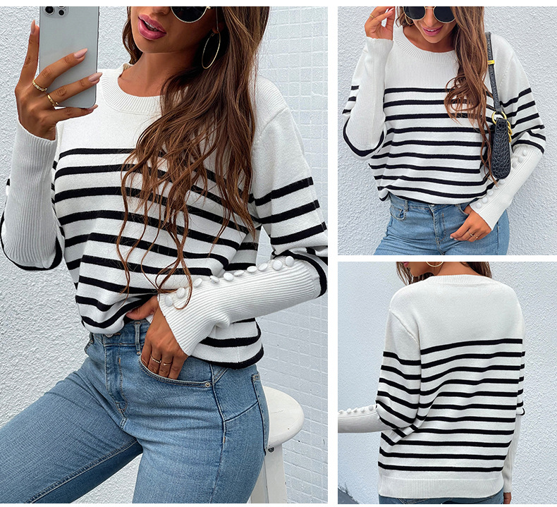 button contrast striped pullover sweater nihaostyles clothing wholesale NSMMY84026