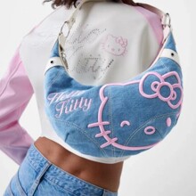 HelloKitty牛仔刺绣腋下包斜挎包女2024春季新款牛角包女士牛仔包