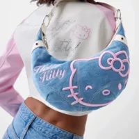 HelloKitty джинсовая сумка через плечо с вышивкой, женская сумка через плечо, новинка весны 2024, сумка с круассаном, женская джинсовая сумка