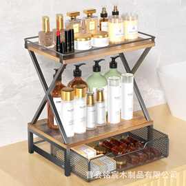 木质浴室置物架双层带抽屉化妆品收纳架桌面香水存储架桌面置物架