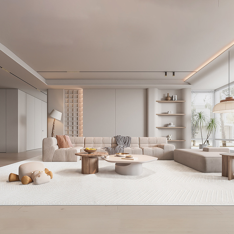 Fábrica de fuente de crema alfombra de sala de estar doméstica dormitorio impermeable alfombra de forma especial redonda gruesa personalizada