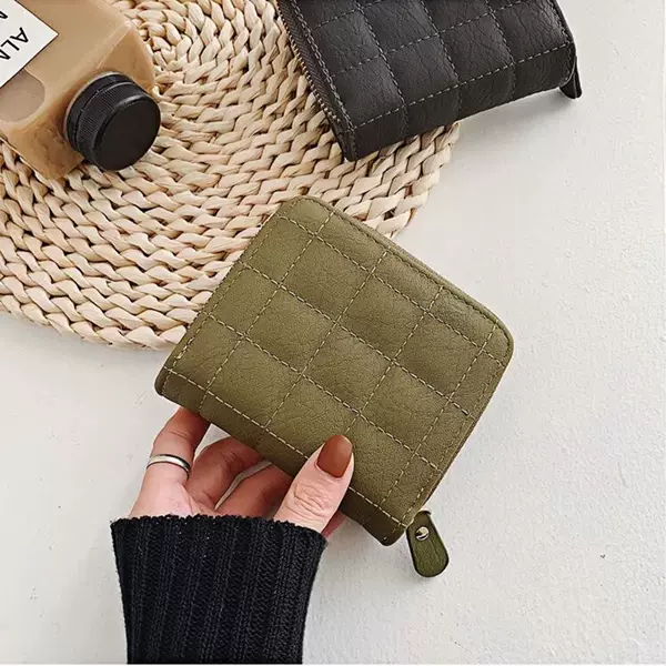 New Pure Color Plaid Short Wallet for Women with Multiple Card Slots, Small Card Holder, Fashionable Zipper 80% off Wallet, Cute Coin Purse
