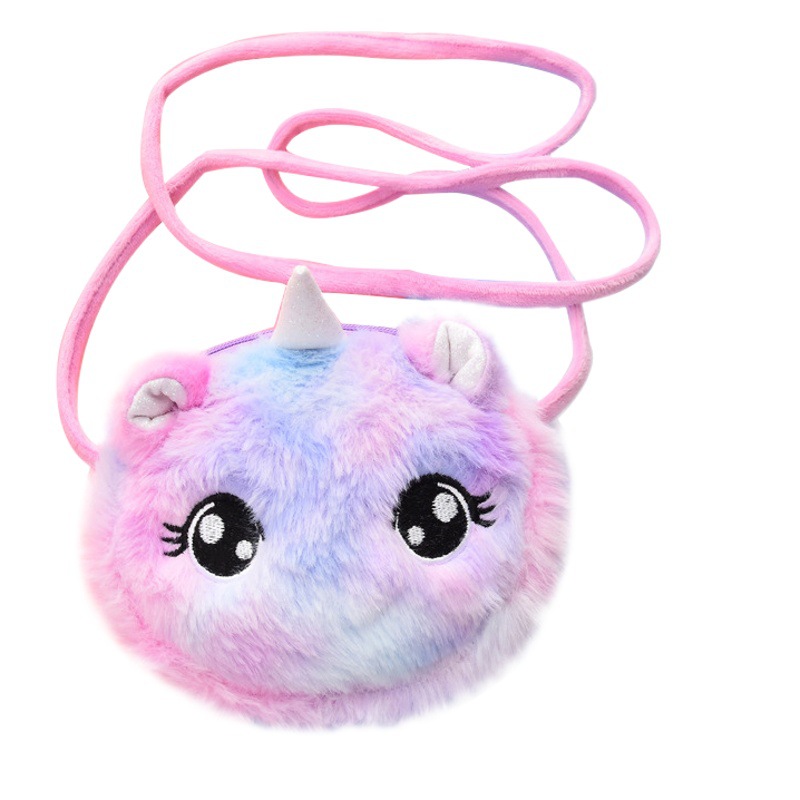 Estilo coreano de dibujos animados lindo unicornio felpa pequeña bolsa de hombro chica estudiante hombro mensajero bolsa de almacenamiento de bebé monedero