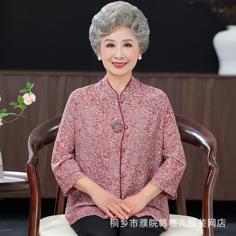 Бабушка новая китайская рубашка среднего и пожилого возраста весенняя одежда женская темпераментная мама рубашка дорогая пожилая одежда с рукавами