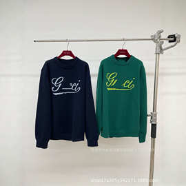 过验版高版本24早秋新款纯色字母提花针织圆领长袖毛衣男女款