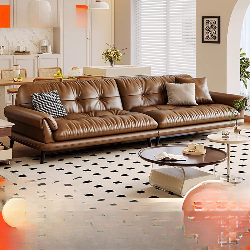Retro Oil Wax Leather Sofa, Antique Style Living Room Sofa, Villa Italian Style Minimalist Sofa, Internet Celebrity Furniture