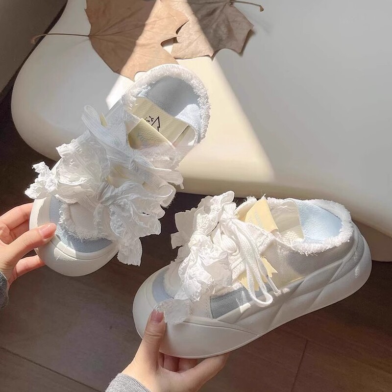 Cute Bowknot Thick-Soled White Sneakers for Women, 2026 Summer Thin Style, Trendy Versatile Two-Way Wear Student Sneakers