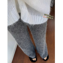 设计感灰色羊毛羊绒阔腿裤女2024冬季新款小个子垂感显瘦裤子女装