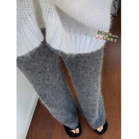 设计感灰色羊毛羊绒阔腿裤女2024冬季新款小个子垂感显瘦裤子女装