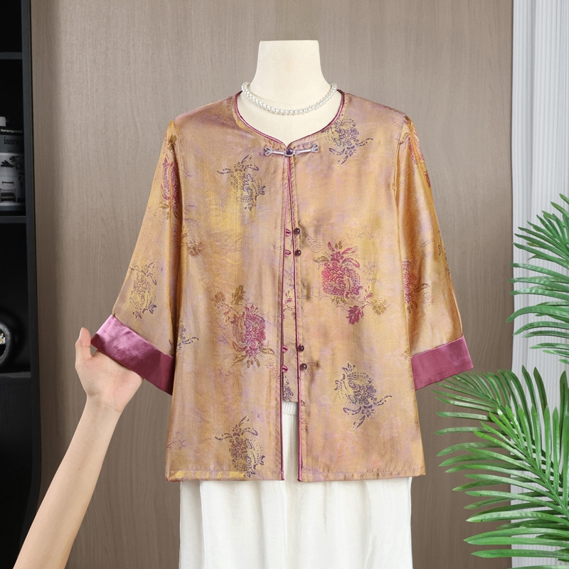 New Chinese-Style National Style Loose-Fitting Shirt for Mothers, Spring and Summer Fashionable Tops for Middle-Aged and Elderly Women, Elegant National Style