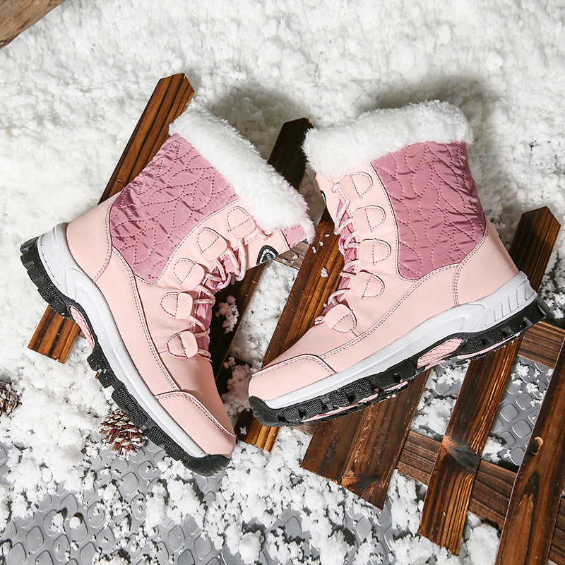 Invierno de alta altura de algodón botas de nieve de suela gruesa de mujer calentamiento de terciopelo grueso botas de mujer zapatos casuales