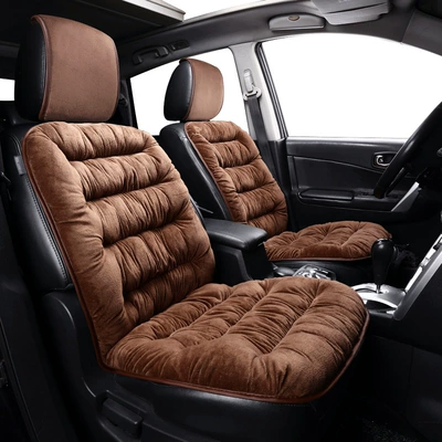 Car Cushion Warm Seat Cushion Cover Single Piece with Backrest Thickened Plush Car Seat Car Interior Supplies Source Factory (Wool pad) - single-seat-headless-cap-brown