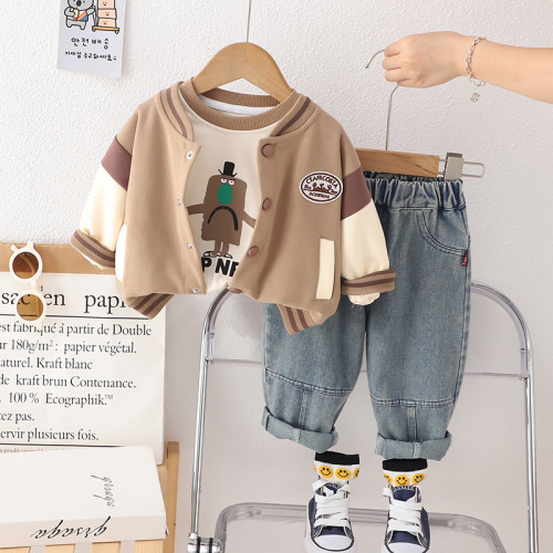 Baby Autumn Clothing Boys Handsome Chest Logo Baseball Uniform Set  New Fashionable Baby Children's Clothing Children's Three-piece Set