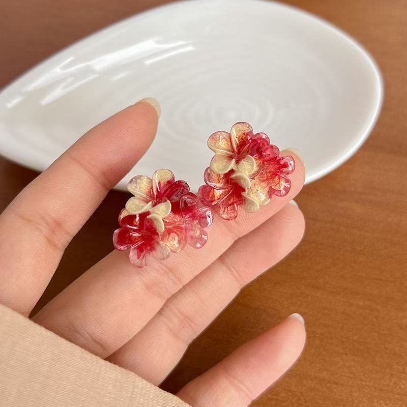 Especial estilo francés retrógrado tiñido pernos de flores de alto nivel de nicho de diseño temperamento nuevo aretes chinos pernos de orejas para mujeres image 3