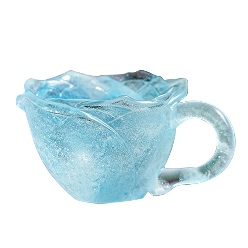 古法琉璃失蜡法琉璃杯盏玫瑰主人杯花瓣客杯花口花朵形杯不可开水|undefined