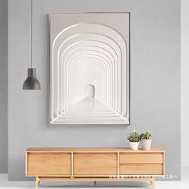 玄关装饰画奶油风走廊过道挂画延伸空间现代简约入户客厅竖版壁画
