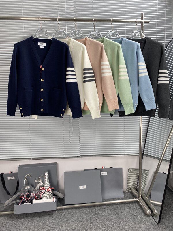 Factory Direct Sales Trendy Brand High-End Version New Style Cardigan with Collar, Solid Color Four-Stripe Sleeves, Unisex Knitted Cardigan
