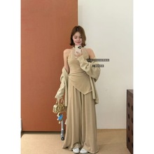 十三行正品2025冬季新款韩版时尚软糯舒适挂脖背心+休闲裤套装女