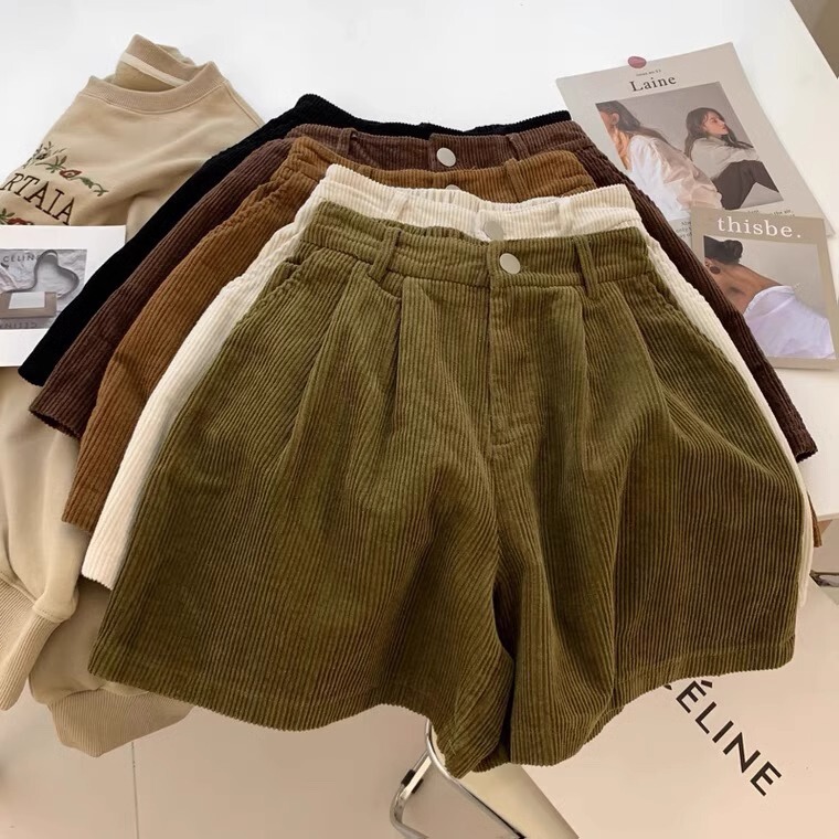 Retro Corduroy Sports Shorts for Women 2025 Autumn and Winter High-Waisted Versatile Loose Outer Wear Casual A-Line Wide-Leg Pants