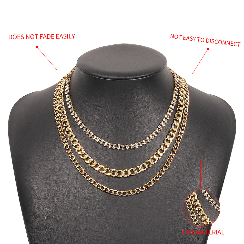 punk style chain necklace personality exaggerated diamond necklace hip hop retro multilayer necklacepicture9