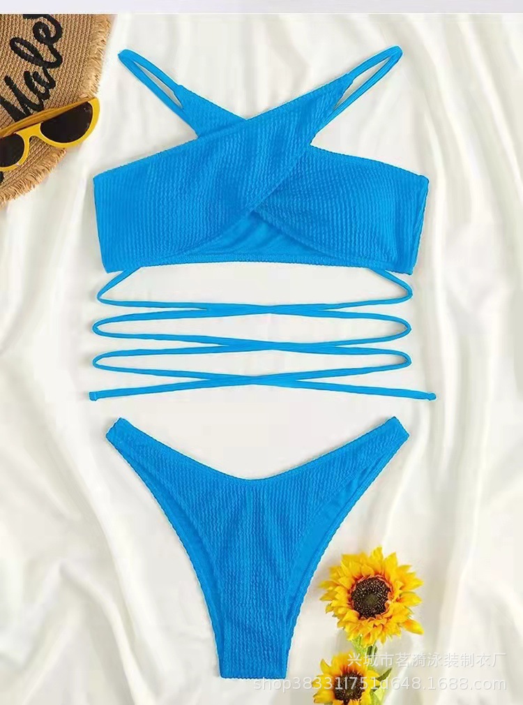 Mingyi europeo y americano nuevo multi-color ola tela sexy bikini cruz dividida traje de baño moda mujer traje de baño