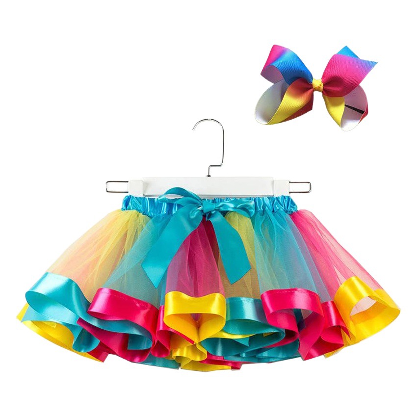 Mejorada y forrada falda de arco iris de malla falda de niñas para la falda de tutú de tocado gratis falda de niñas europeas y americanas al por mayor